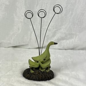 Resin Goose Family Photo Holder Figurine 9.5" Tall With 3 Wire Clip Arms Rustic